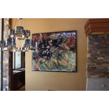Nebula

	Tiny points of light dance through this original fused glass painting by Greg Schadt.  With bits of copper, brass and dichroic glass this piece is truly one of a kind.